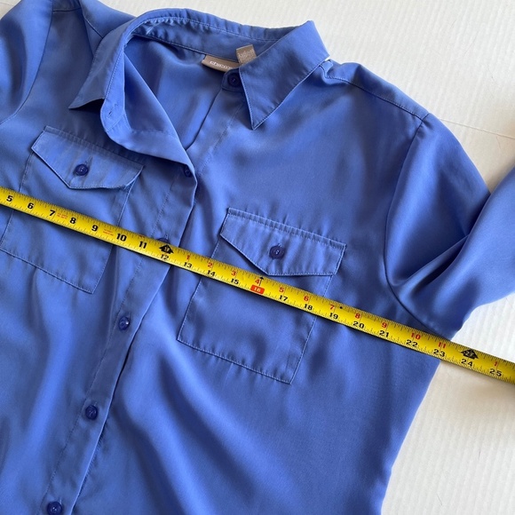 Chicos Purple Roll Tab Sleeve Stretch Blouse Shirt Top Chest Pockets Size L - Picture 3 of 6